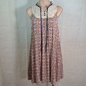 Xhilaration Cream, Pink & Blue Sleeveless Shift Dress Women's Size Medium